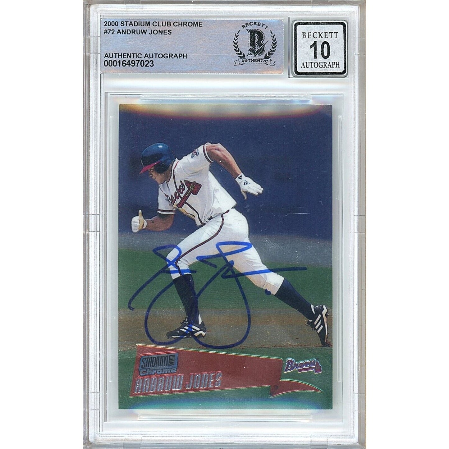 Baseballs- Autographed- Andruw Jones Atlanta Braves Signed 2000 Topps Stadium Club Chrome Baseball Card Beckett Authentic BGS Auto-10 Graded Slab Front