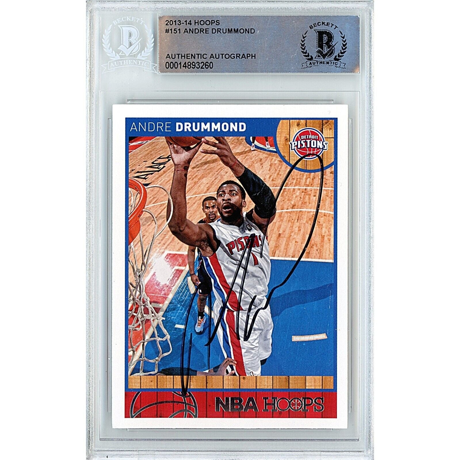 Basketballs- Autographed- Andre Drummond Detroit Pistons Signed 2013-14 NBA Hoops Basketball Card Beckett Authentic Auto Slab Front