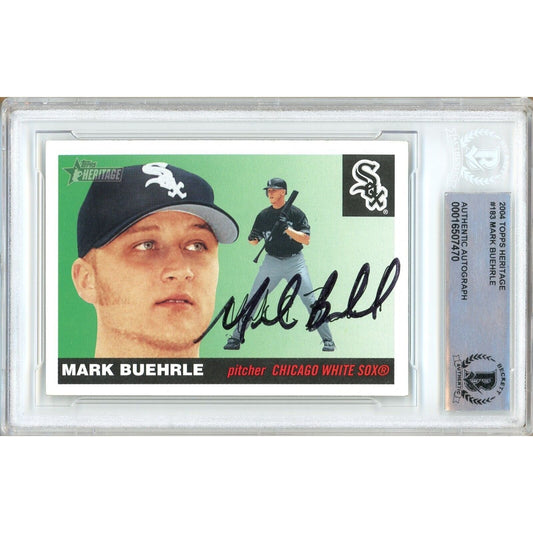 Baseballs- Autographed- Mark Buehrle Chicago White Sox Signed 2004 Topps Heritage Baseball Card Beckett Authentic Auto Slab Front