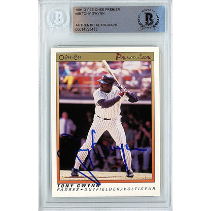 Baseballs- Autographed- Tony Gwynn San Diego Padres Signed 1991 O-Pee-Chee Premier Trading Card Beckett Authentic Auto Slab Front