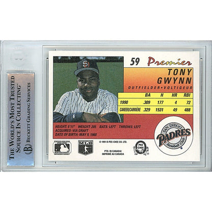 Baseballs- Autographed- Tony Gwynn San Diego Padres Signed 1991 O-Pee-Chee Premier Trading Card Beckett Authentic Auto Slab Back