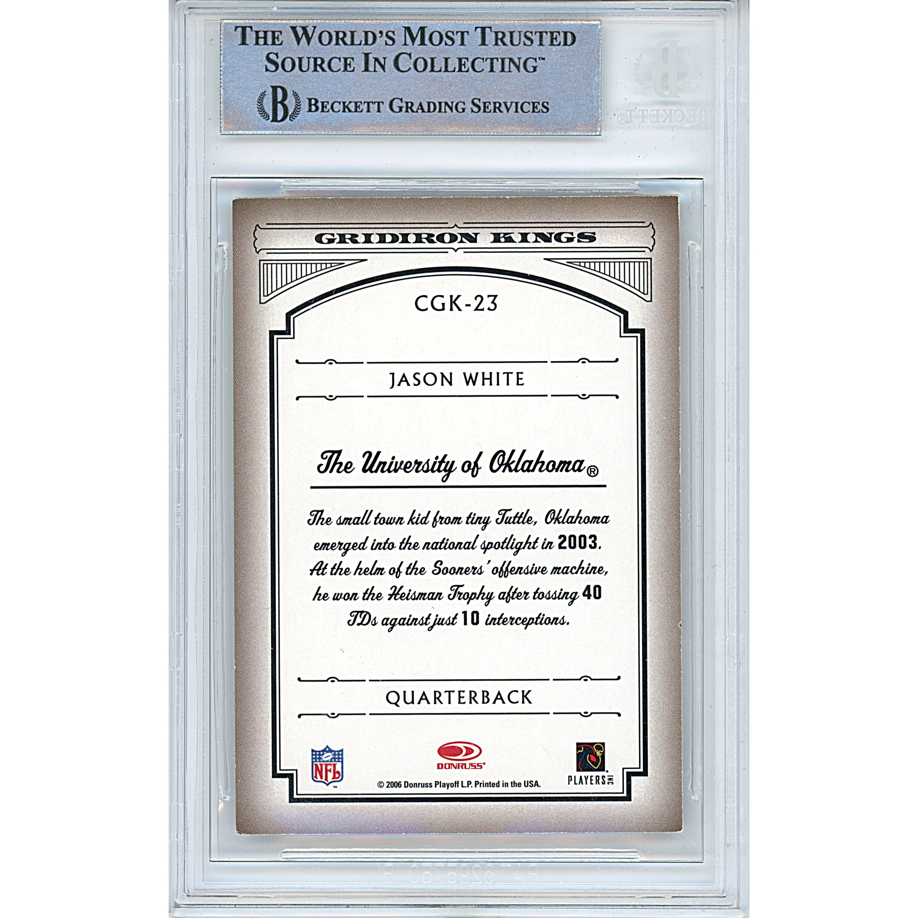 Jason White Donruss Gridiron Kings Signed Trading Card Beckett BGS