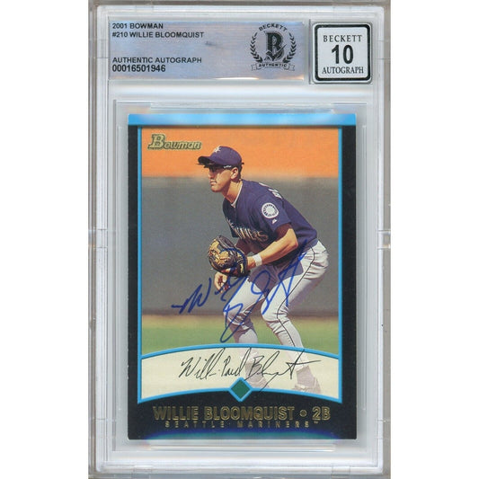 Baseballs- Autographed- Willie Bloomquist Seattle Mariners Signed 2001 Bowman Trading Card Beckett Authentic BGS Auto-10 Graded Slab Front