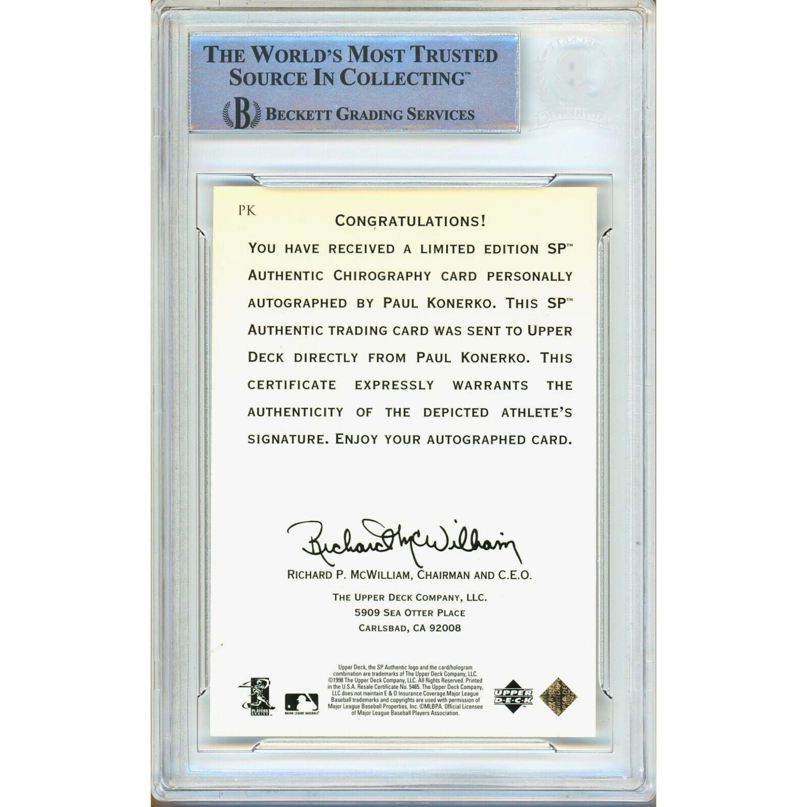 Paul Konerko La Dodgers signed trading card – signature close-up – Beckett COA