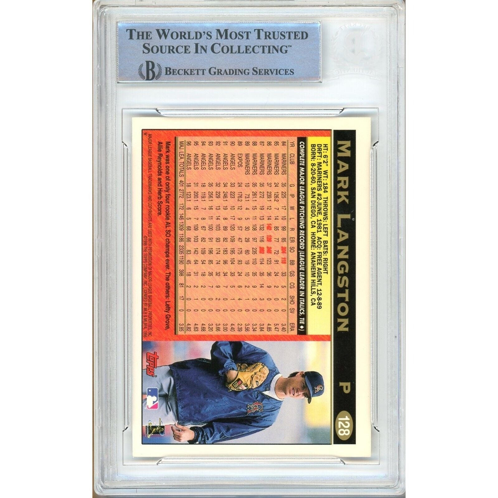 Mark Langston La Angels auto trading card – authentication sticker – Beckett COA