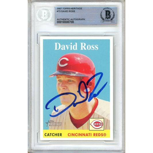 Baseballs- Autographed- David Ross Cincinnati Reds Signed 2007 Topps Heritage Baseball Card Beckett Authentic BGS Auto-10 Graded Slab Front