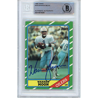 Footballs- Autographed- Warren Moon Houston Oilers Signed 1986 Topps Trading Card Beckett Authentic Auto Slab Front