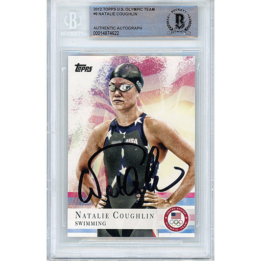 Olympics- Autographed- Natalie Coughlin Team USA Signed 012 Topps US Olympic Team Swimming Card Beckett Authentic Auto Slab Front