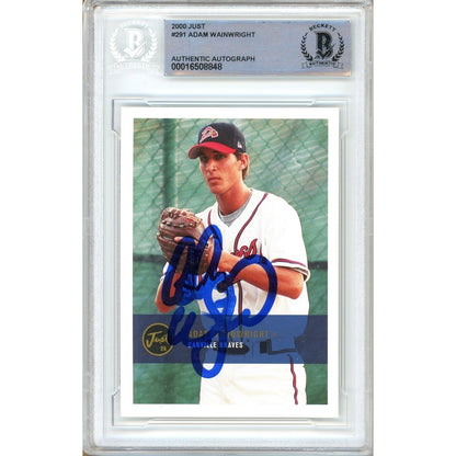 Baseball- Autographed- Adam Wainwright Signed 2000 Just Minor League Rookie Baseball Card Beckett Authentic Auto Slab Front