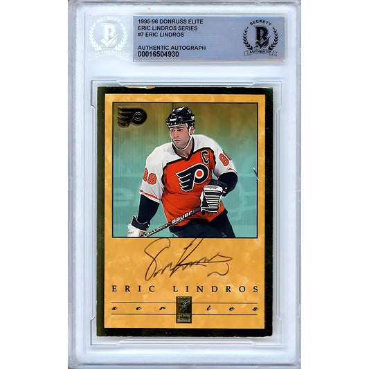 Eric Lindros Philadelphia Flyers Signed 1995-96 Donruss Elite Hockey Card BAS Auth Auto