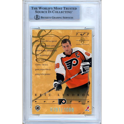 Eric Lindros Philadelphia Flyers Signed 1995-96 Donruss Elite Hockey Card BAS Auth Auto