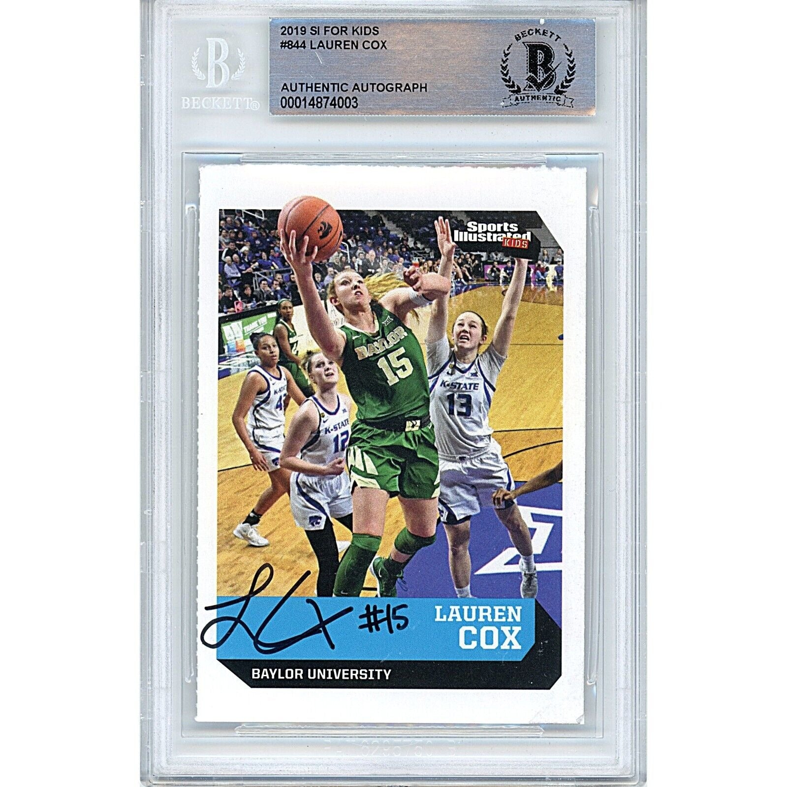 Lauren Cox Baylor Bears autographed trading card – full view – Beckett COA