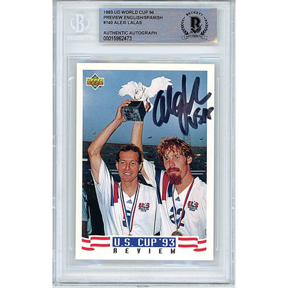 Soccer- Autographed- Alexi Lalas USMNT Signed 1993 Upper Deck World Cup Preview Soccer Card Beckett Authentic Auto Slab Front