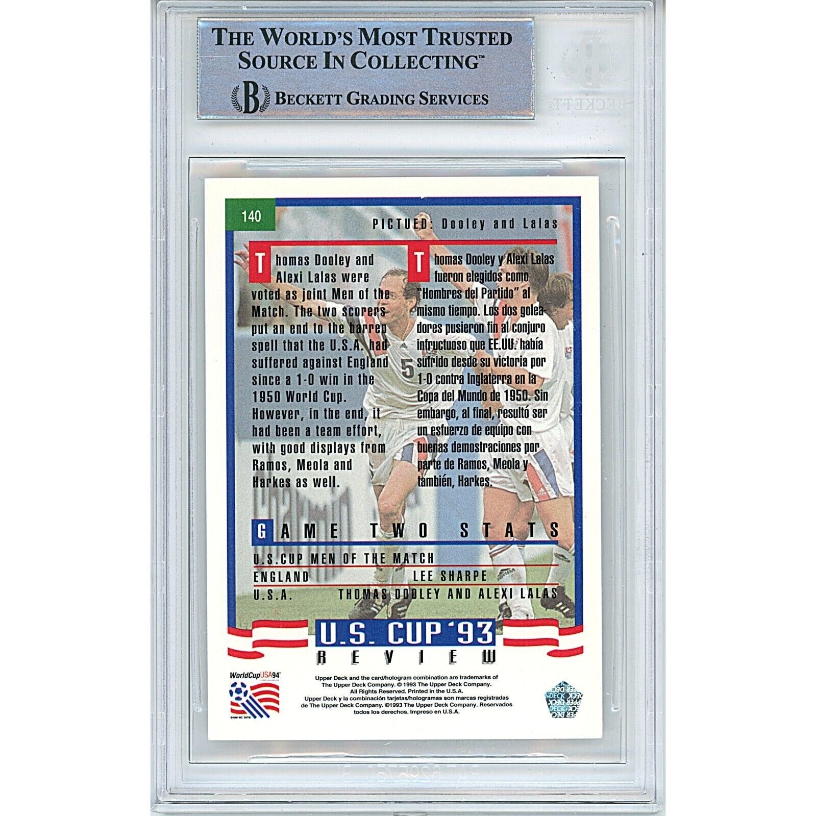 Soccer- Autographed- Alexi Lalas USMNT Signed 1993 Upper Deck World Cup Preview Soccer Card Beckett Authentic Auto Slab Back