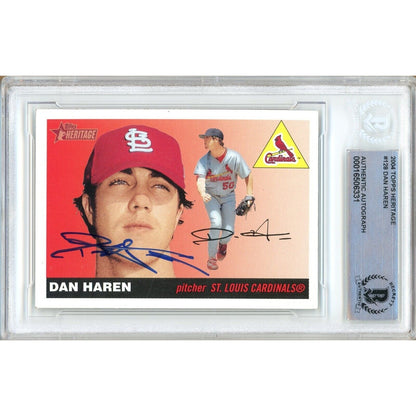 Baseballs- Autographed- Dan Haren St Louis Cardinals Signed 2004 Topps Heritage Baseball Card Beckett Authentic Auto Slab Front