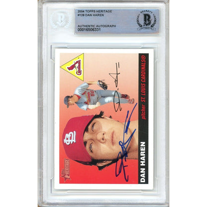 Baseballs- Autographed- Dan Haren Saint Louis Cardinals Signed 2004 Topps Heritage Baseball Card Beckett Authentic Auto Slab Front