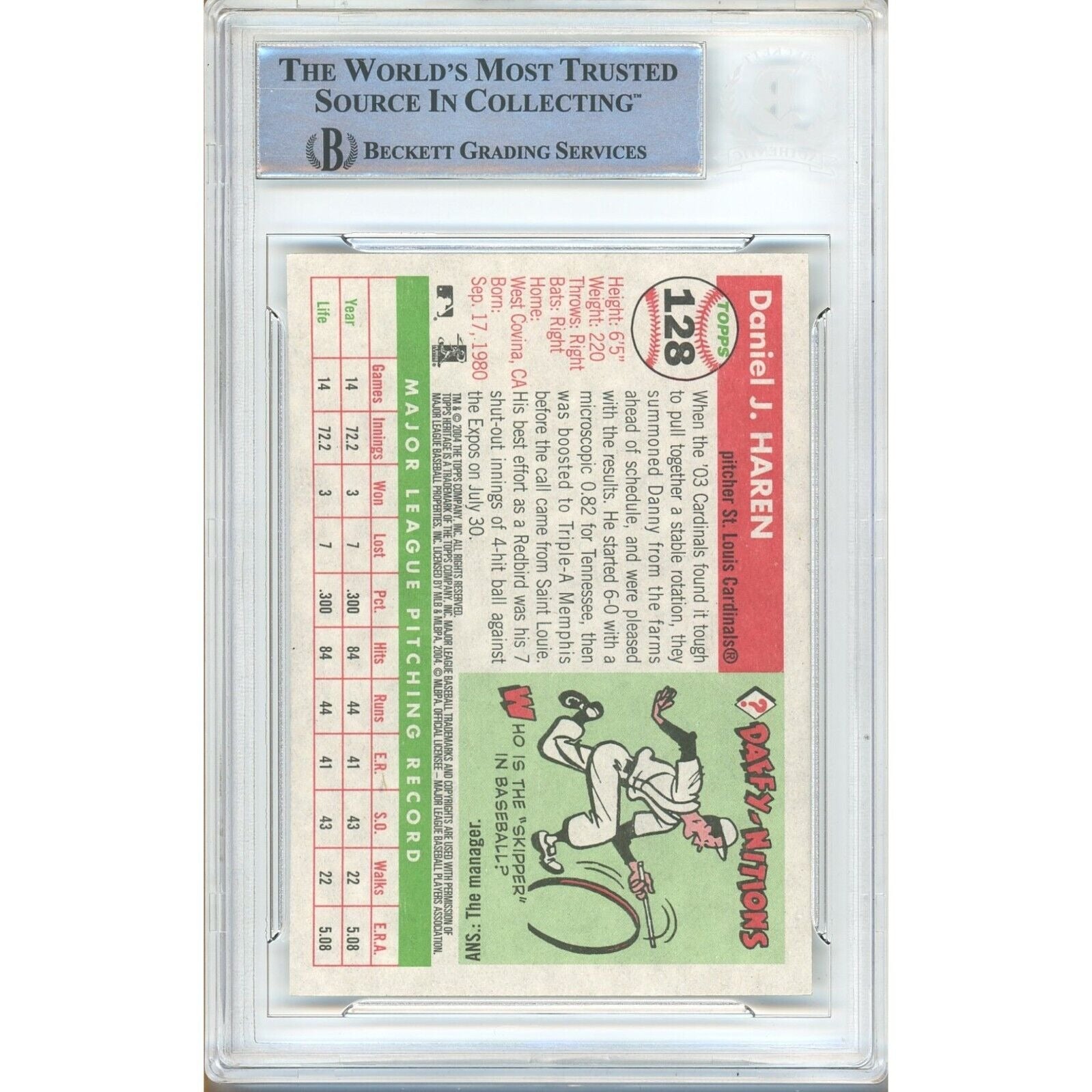 Dan Haren St Louis Cardinals Auto Trading Card Beckett BAS