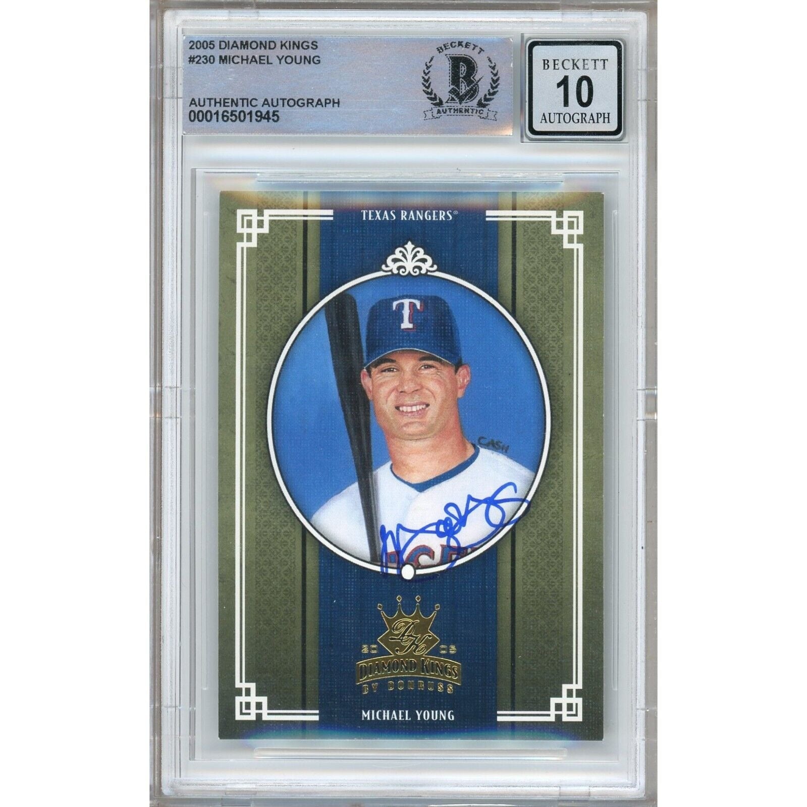 Michael Young Texas Rangers autographed trading card – full view – Beckett COA