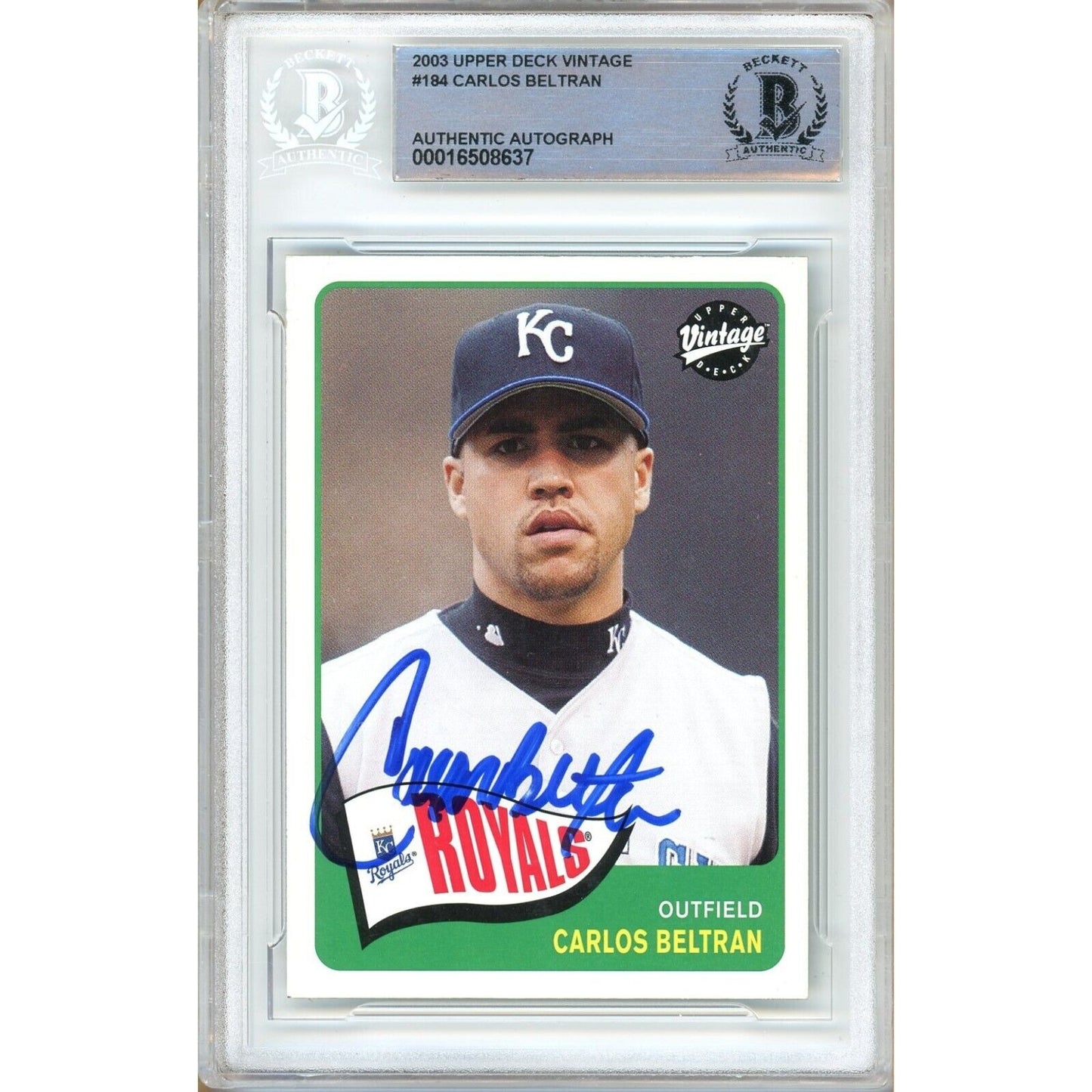 Baseballs- Autographed- Carlos Beltran Kansas City Royals Signed 2003 Upper Deck Vintage Baseball Card Beckett Authentic Auto Slab Front