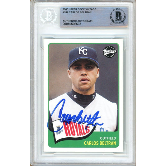 Baseballs- Autographed- Carlos Beltran Kansas City Royals Signed 2003 Upper Deck Vintage Baseball Card Beckett Authentic Auto Slab Front