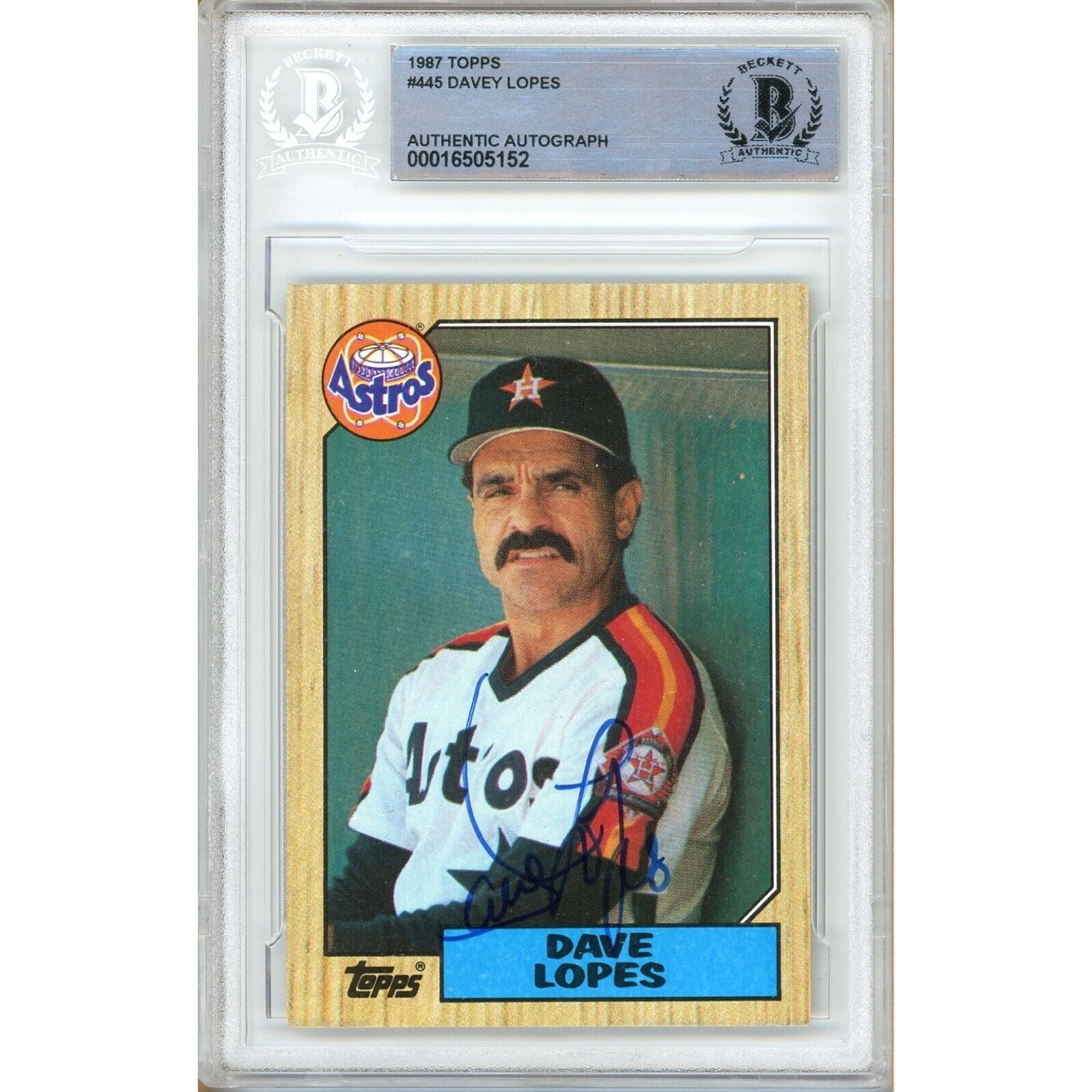 Baseballs- Autographed- Davey Lopes Houston Astros Signed 1987 Topps Baseball Card Beckett Authentic Auto Slab Front