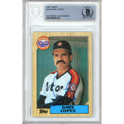 Baseballs- Autographed- Davey Lopes Houston Astros Signed 1987 Topps Baseball Card Beckett Authentic Auto Slab Front