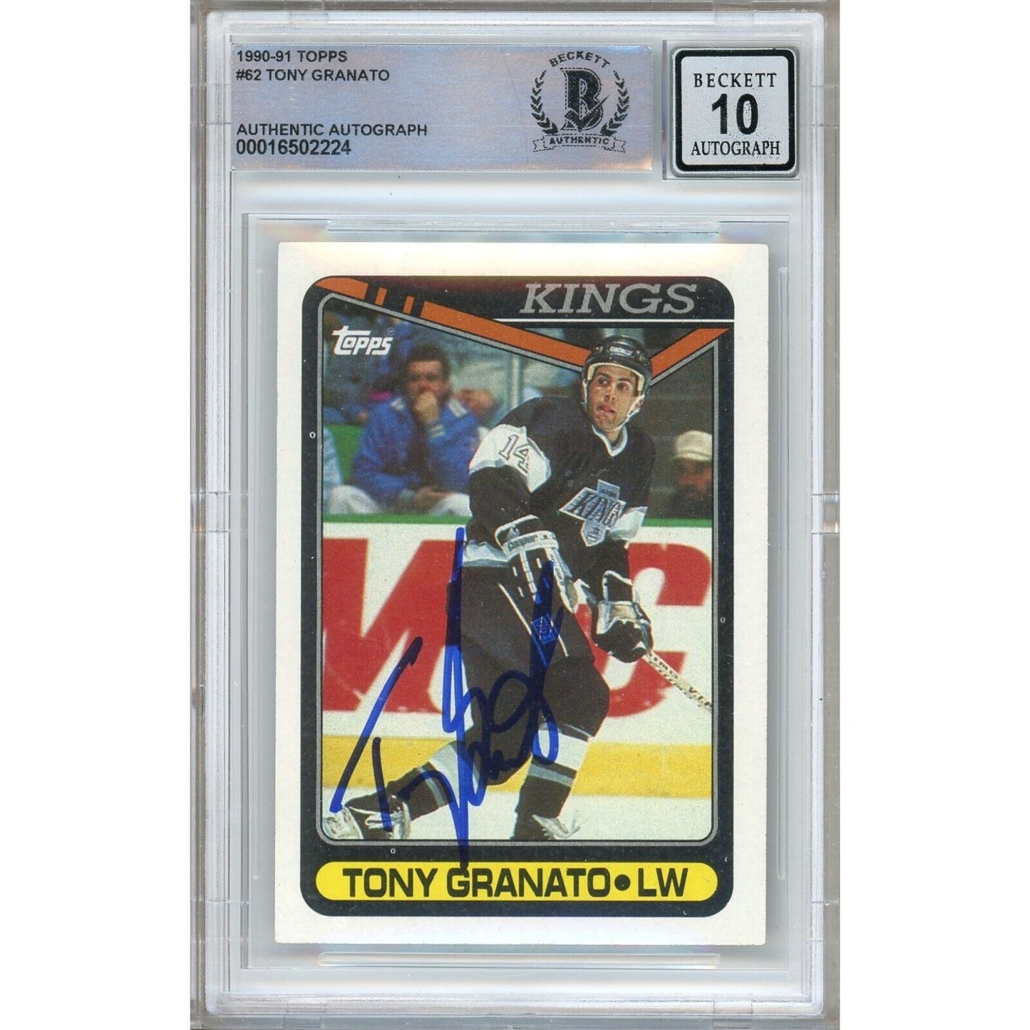 Hockey- Autographed- Tony Granato Los Angeles Kings Signed 1990-91 Topps Trading Card Beckett Authentic BGS Auto-10 Graded Slab Front