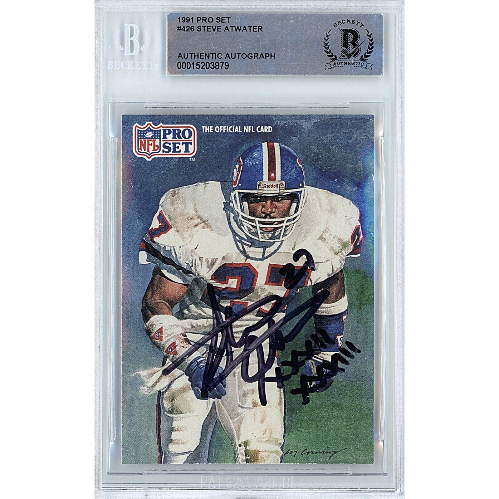 Footballs- Autographed- Steve Atwater Denver Broncos Signed 1991 NFL Pro Set Trading Card Beckett Authentic Auto Slab Front