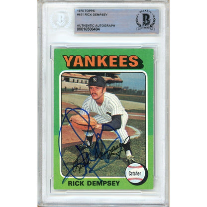 Baseballs- Autographed- Rick Dempsey New York Yankees Signed 1975 Topps Trading Card Beckett Authentic Auto Slab Front