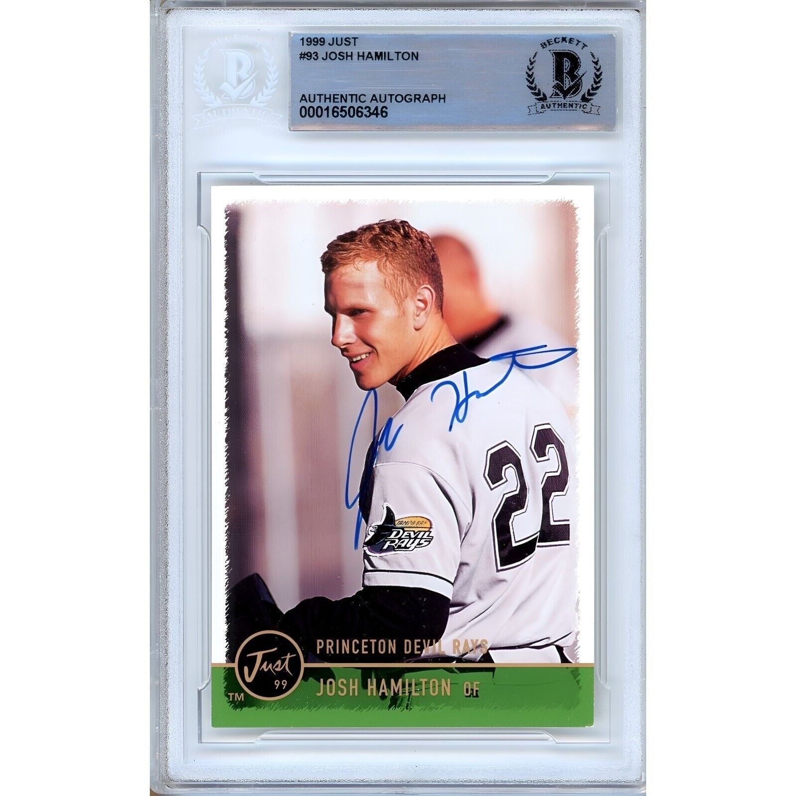 Josh Hamilton Tampa Bay Rays autographed trading card – full view – Beckett COA
