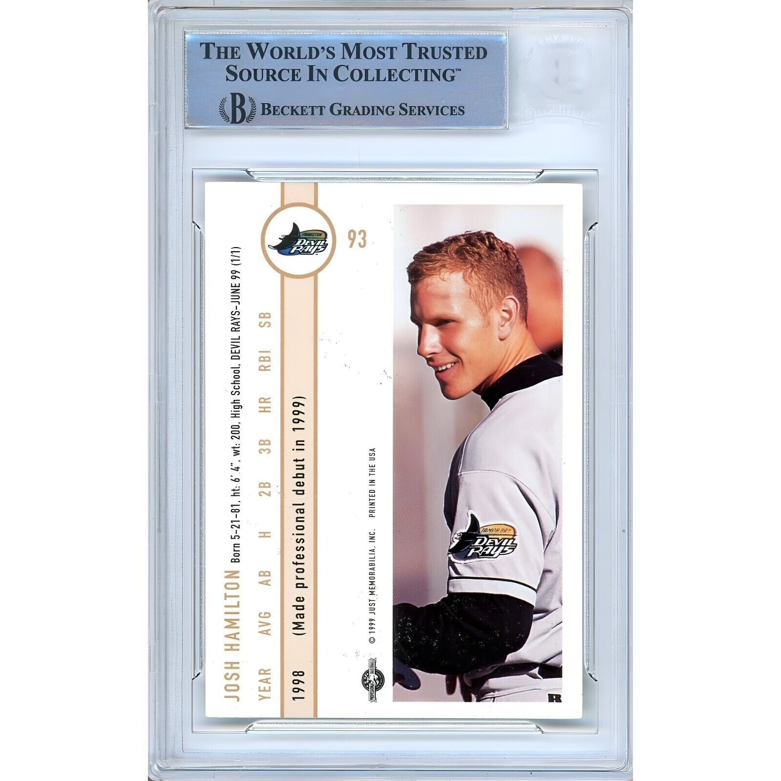 Josh Hamilton Tampa Bay Rays signed trading card – signature close-up – Beckett COA