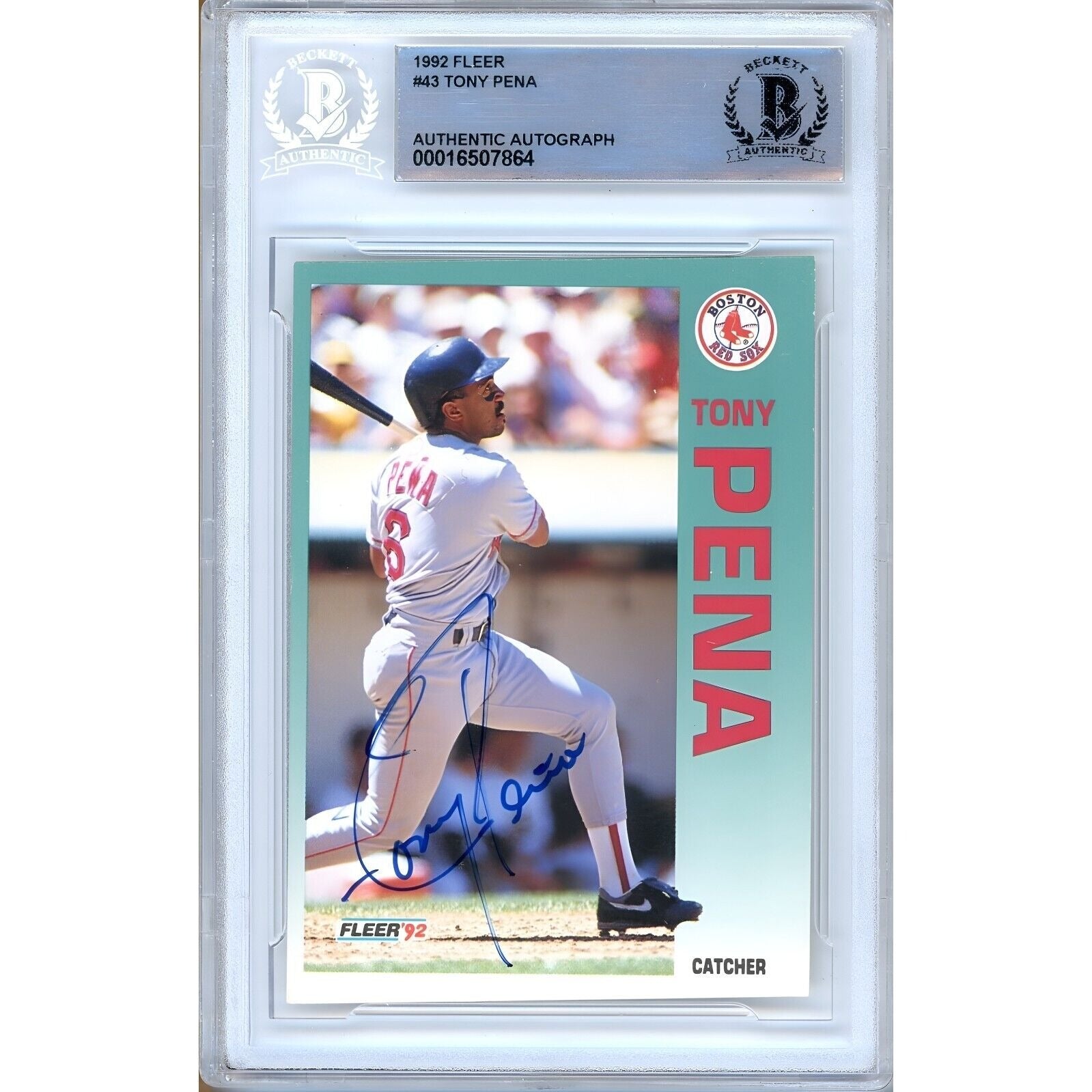 Tony Pena Boston Red Sox autographed trading card – full view – Beckett COA