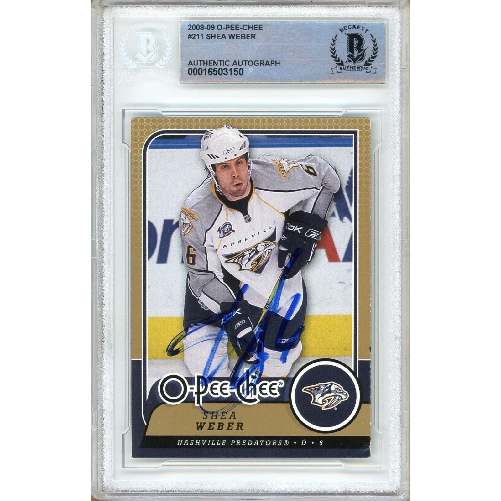 Shea Weber Nashville Predators autographed trading card – full view – Beckett COA