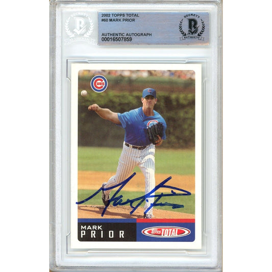 Baseballs- Autographed- Mark Prior Chicago Cubs Signed 2002 Topps Total Baseball Card Beckett Authentic Auto Slab Front