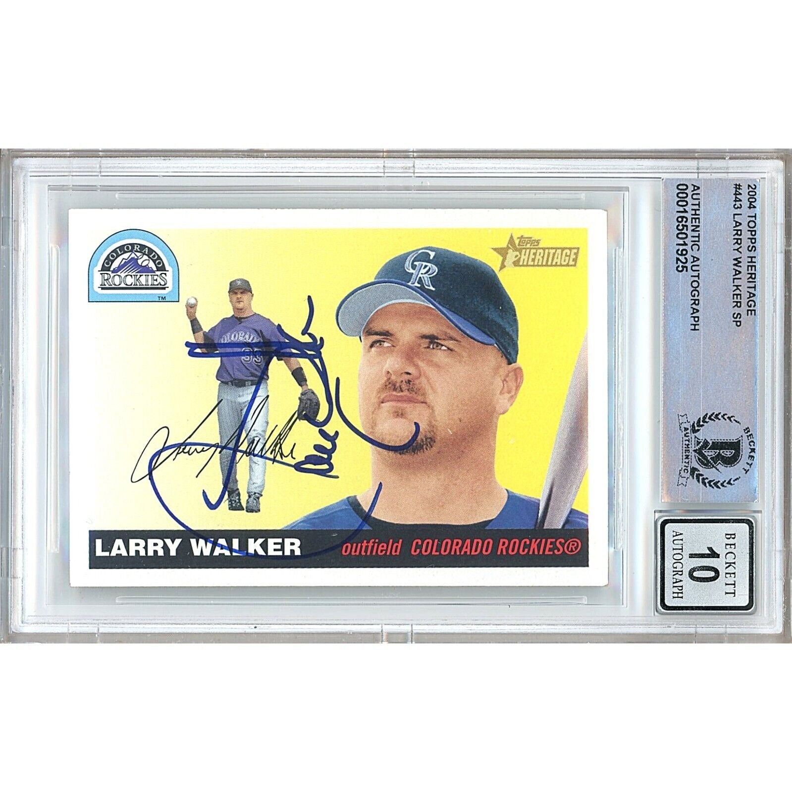 Larry Walker Colorado Rockies autographed trading card – full view – Beckett COA