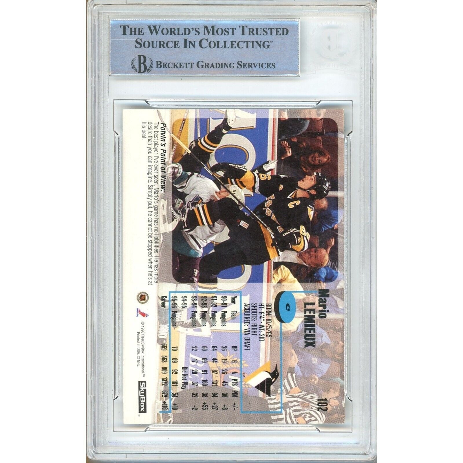 Mario Lemieux Pittsburgh Penguins auto trading card – authentication sticker – Beckett COA