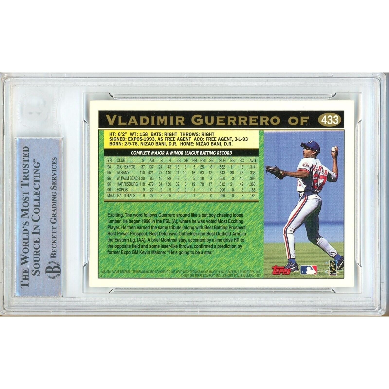 Vladimir Guerrero Montreal Expos signed trading card – signature close-up – Beckett COA