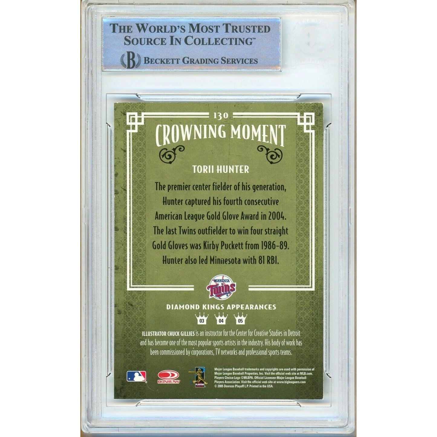 Baseballs- Autographed- Torii Hunter Minnesota Twins Signed 2005 Donruss Diamond Kings Trading Card Beckett Authentic Auto Slab Back