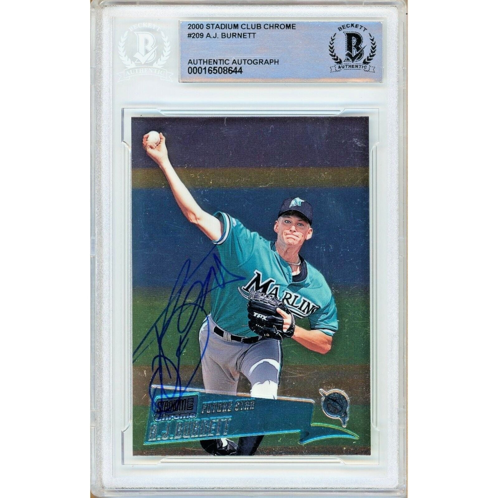 2000 Stadium Club AJ Burnett Miami Marlins Autographed Trading Card – Beckett BAS