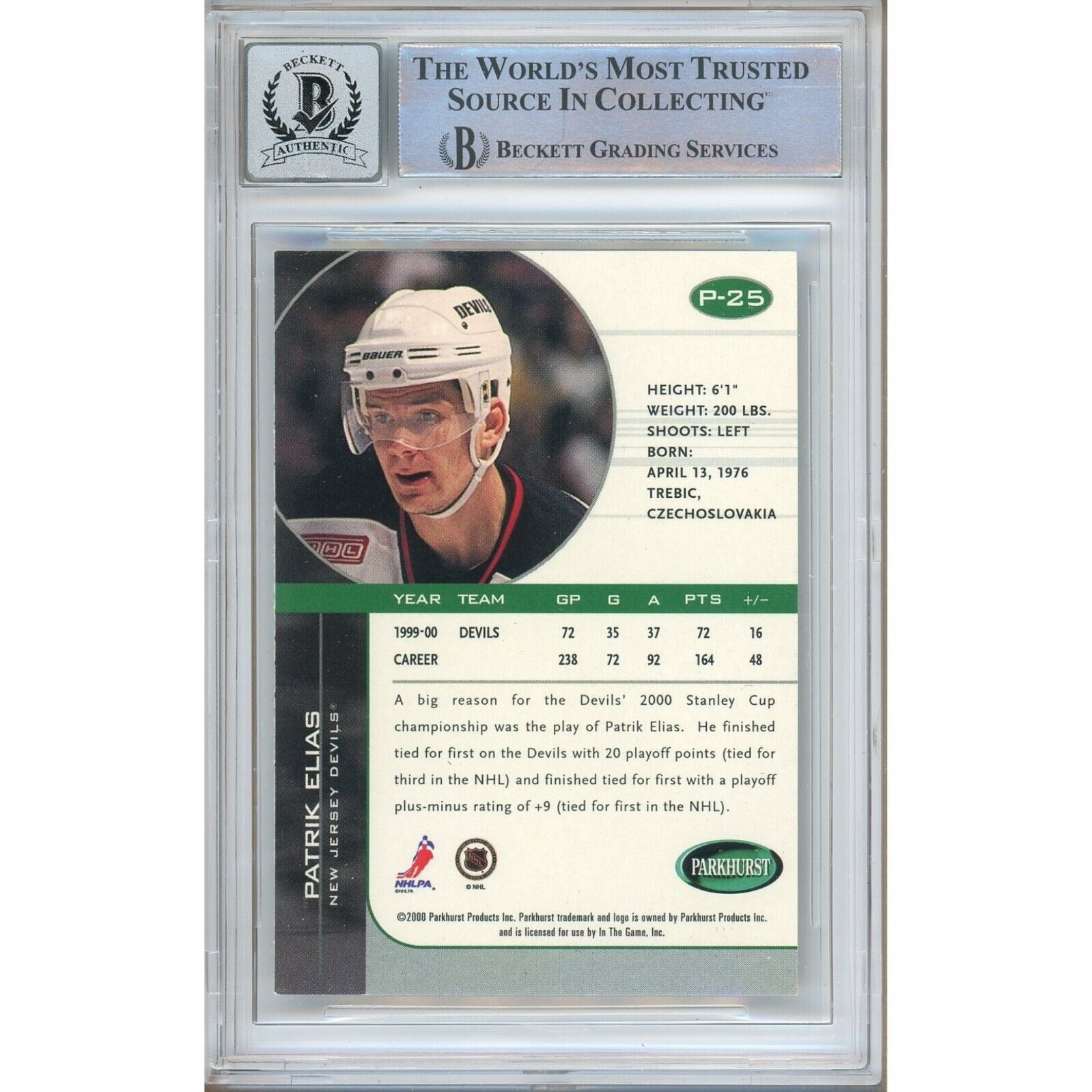 Patrik Elias New Jersey Devils signed trading card – signature close-up – Beckett COA