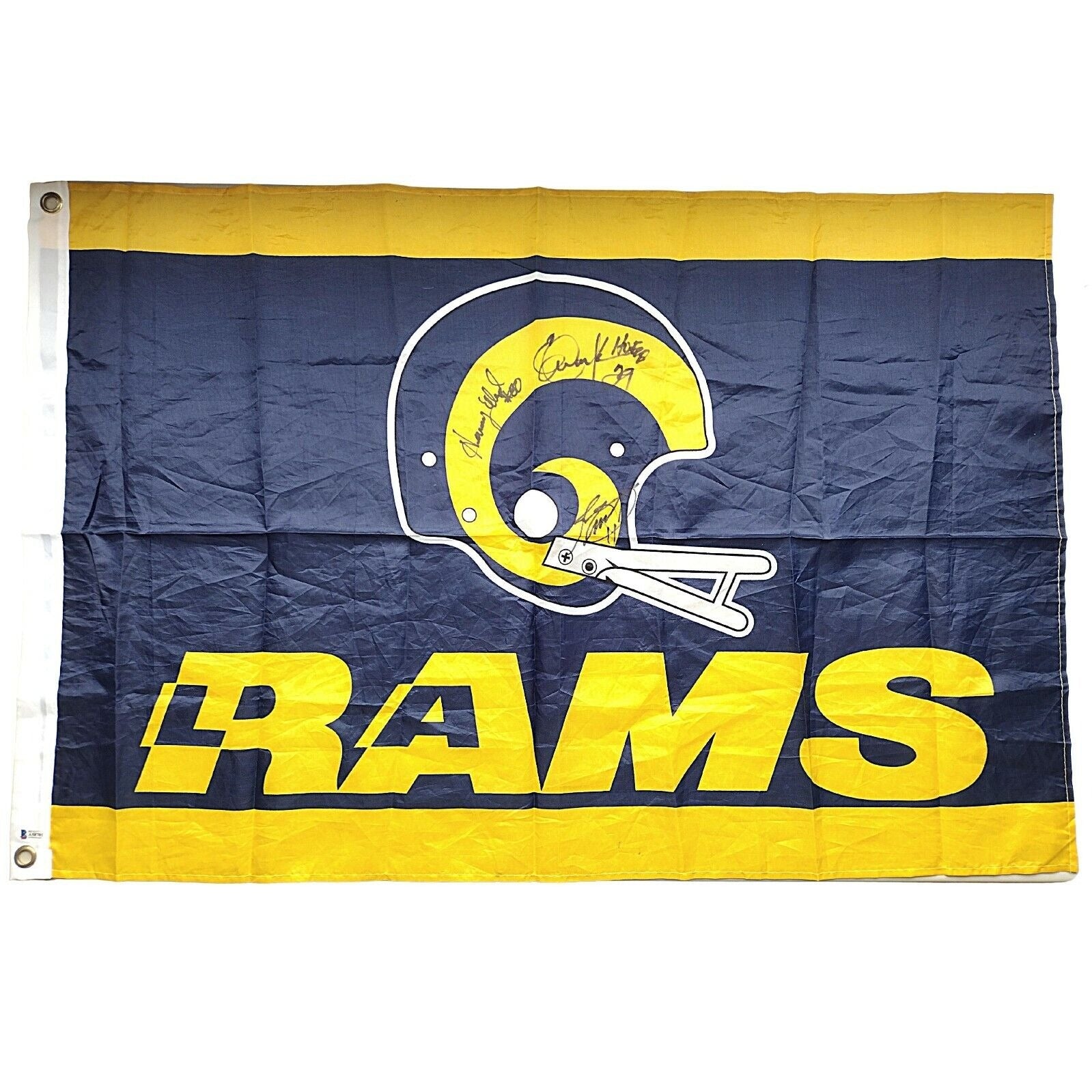 La Rams Legends Autographed Football Flag Beckett BAS