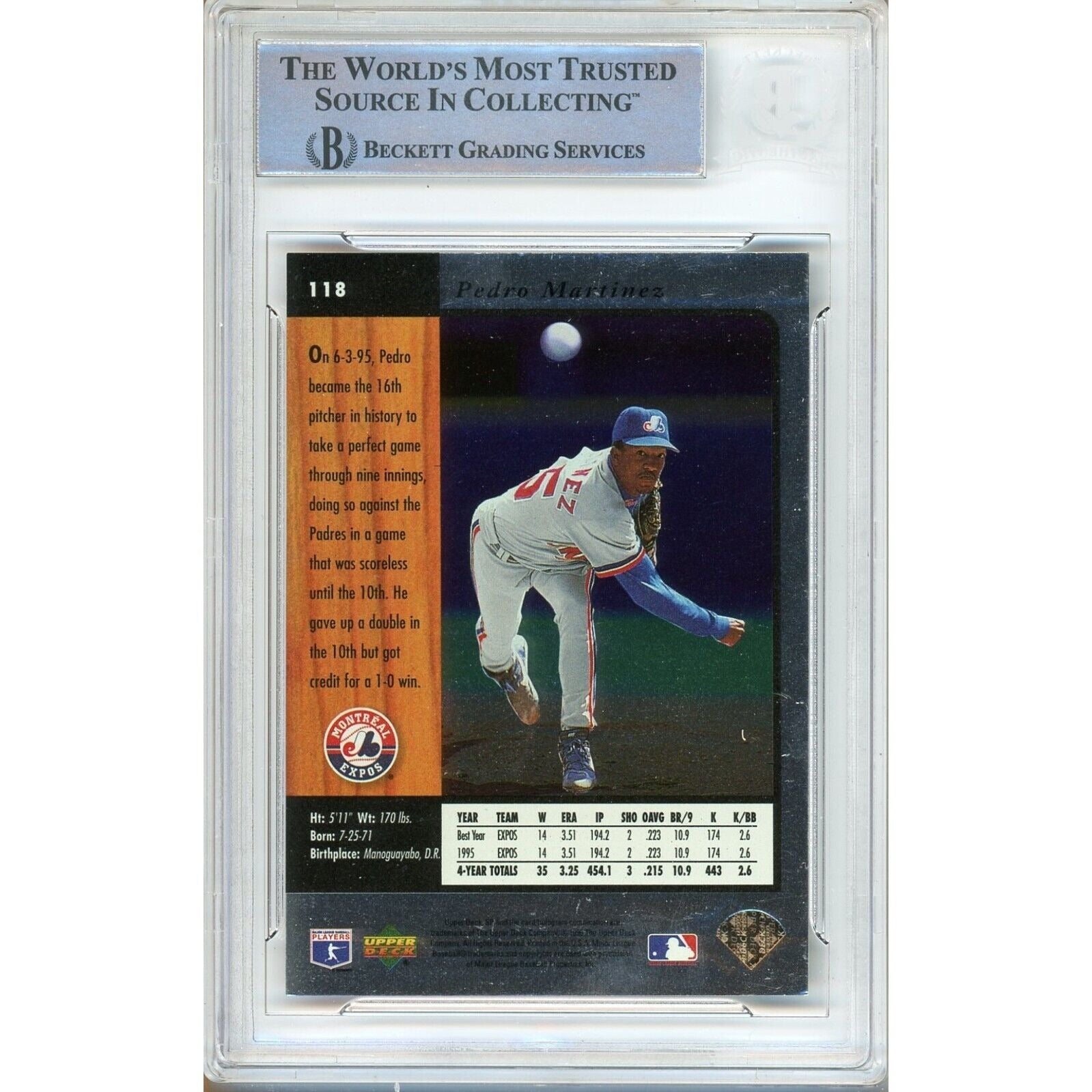 Pedro Martinez Montreal Expos signed trading card – signature close-up – Beckett COA