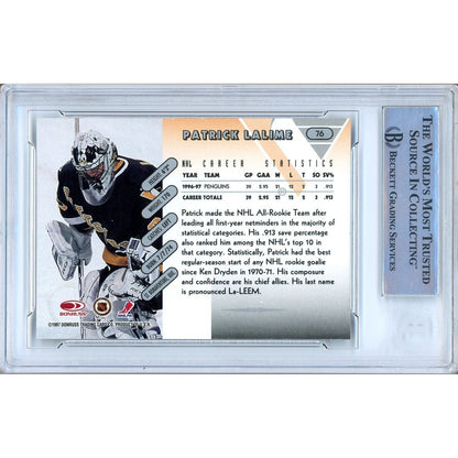 Hockey- Autographed- Patrick Lalime Pittsburgh Penguins Signed 1997-98 Donruss Hockey Card Beckett Authentic Auto Slab Back