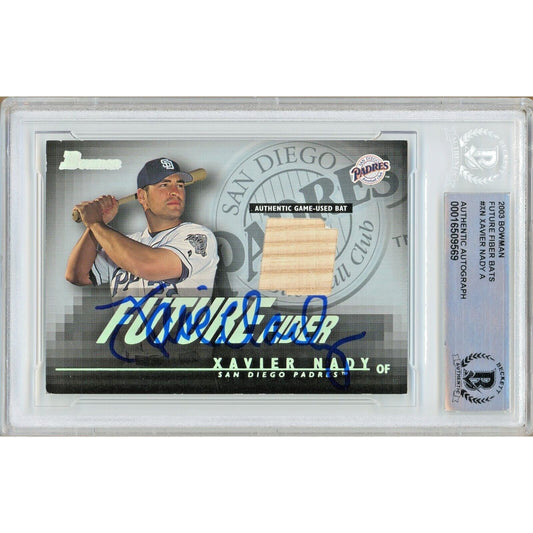 Baseballs- Autographed- Xavier Nady San Diego Padres Signed 2003 Bowman Future Fiber Bats Trading Card Beckett Authentic Auto Slab Front