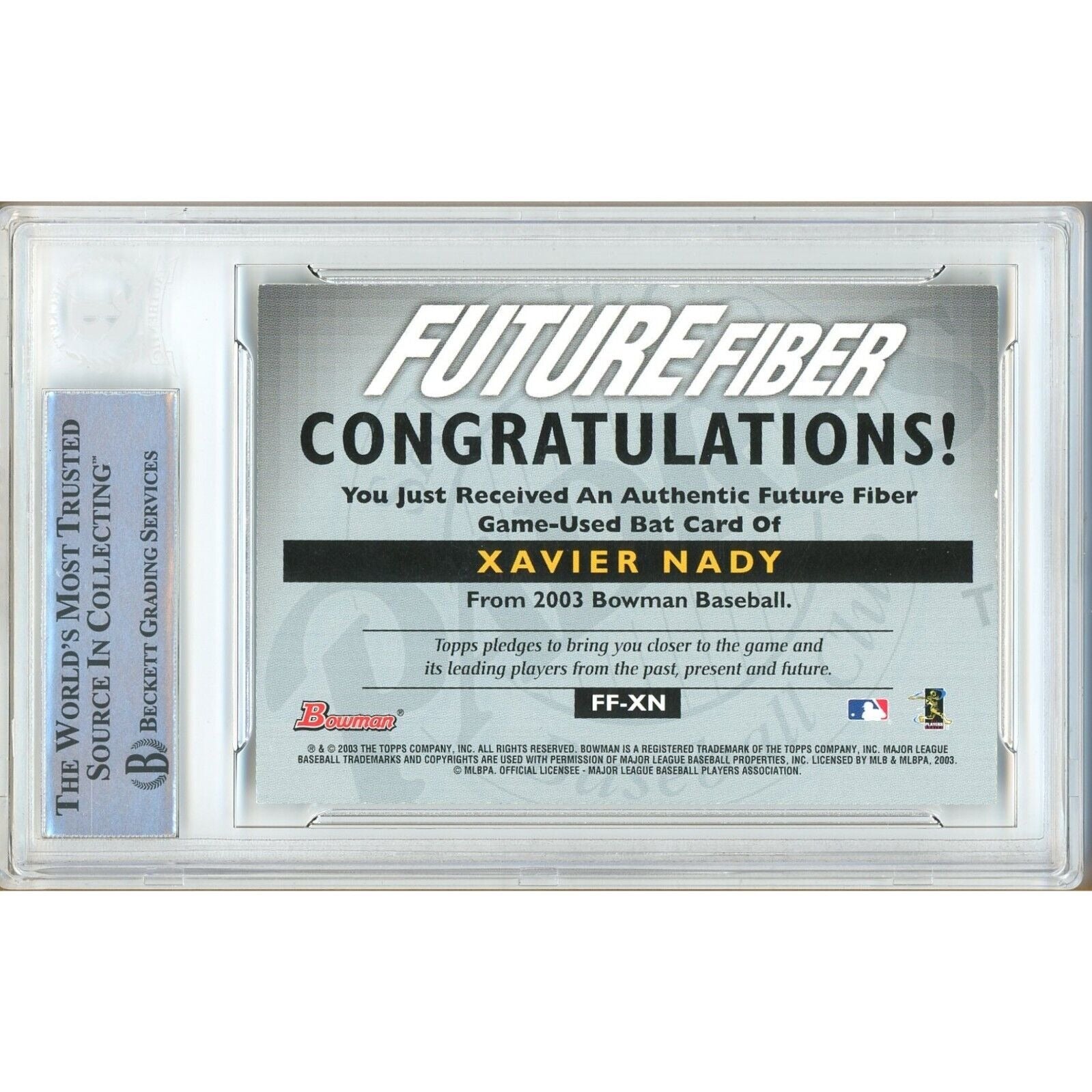 Xavier Nady San Diego Padres auto trading card – authentication sticker – Beckett COA