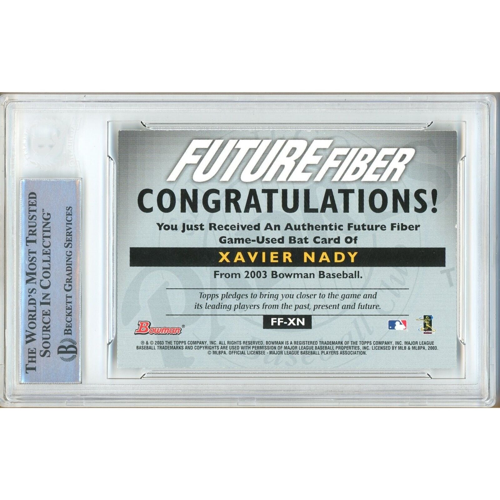 Baseballs- Autographed- Xavier Nady San Diego Padres Signed 2003 Bowman Future Fiber Bats Trading Card Beckett Authentic Auto Slab Back