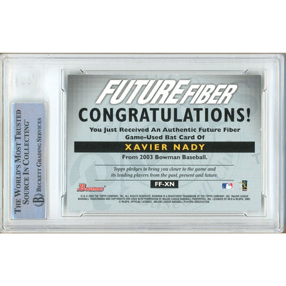 Baseballs- Autographed- Xavier Nady San Diego Padres Signed 2003 Bowman Future Fiber Bats Trading Card Beckett Authentic Auto Slab Back