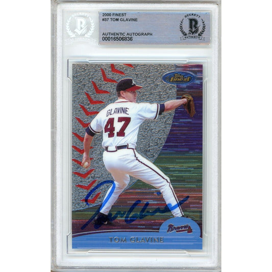 Baseballs- Autographed- Tom Glavine Atlanta Braves Signed 2000 Topps Finest Trading Card Beckett Authentic Auto Slab Front