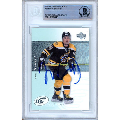 Hockey- Autographed- Marc Savard Boston Bruins Signed 2007-08 Upper Deck Ice Hockey Card Beckett Authentic Auto Slab Front