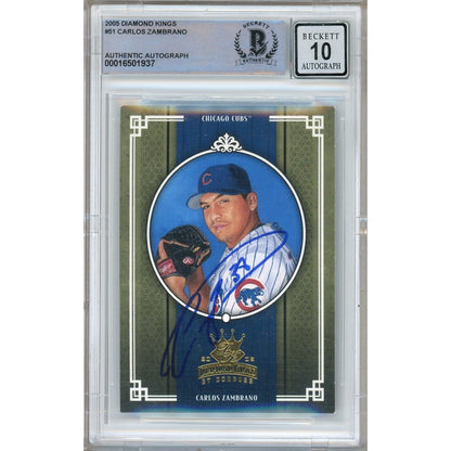 Baseballs- Autographed- Carlos Zambrano Chicago Cubs Signed 2005 Donruss Diamond Kings Baseball Card Beckett Authentic BGS Auto-10 Graded Slab Front